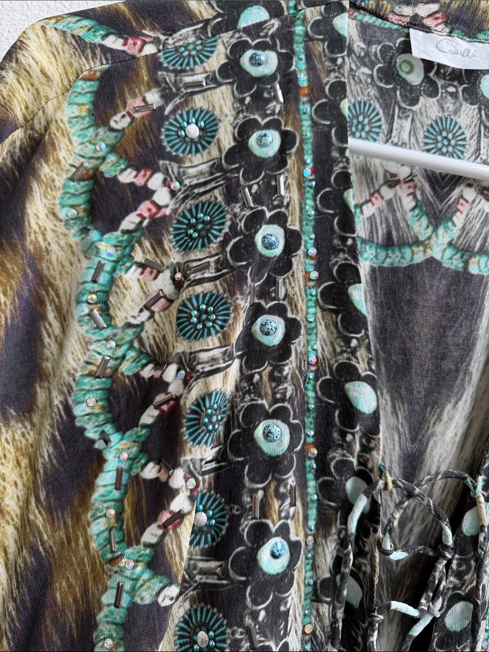 Camilla Animal Print Leopard Silk Caftan Swimsuit Cover-up Multicolor - Picture 8 of 12